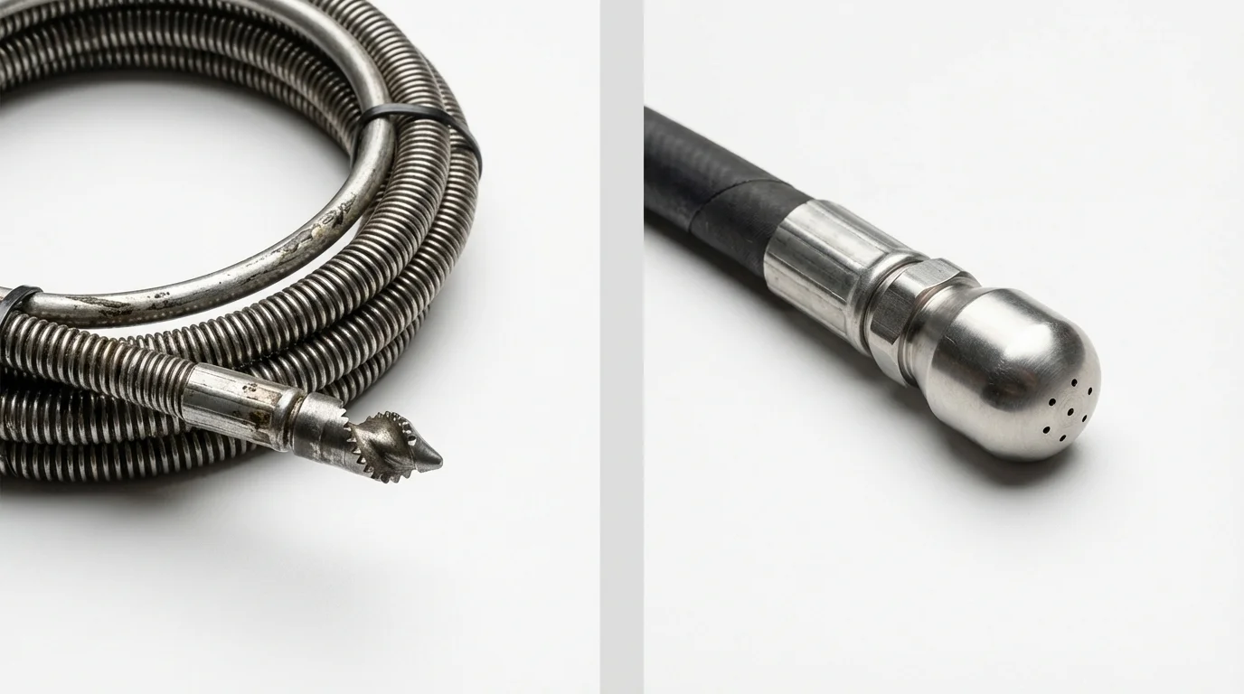 Drain snake cable and hydro jetting nozzle used for drain cleaning in Ava, MO