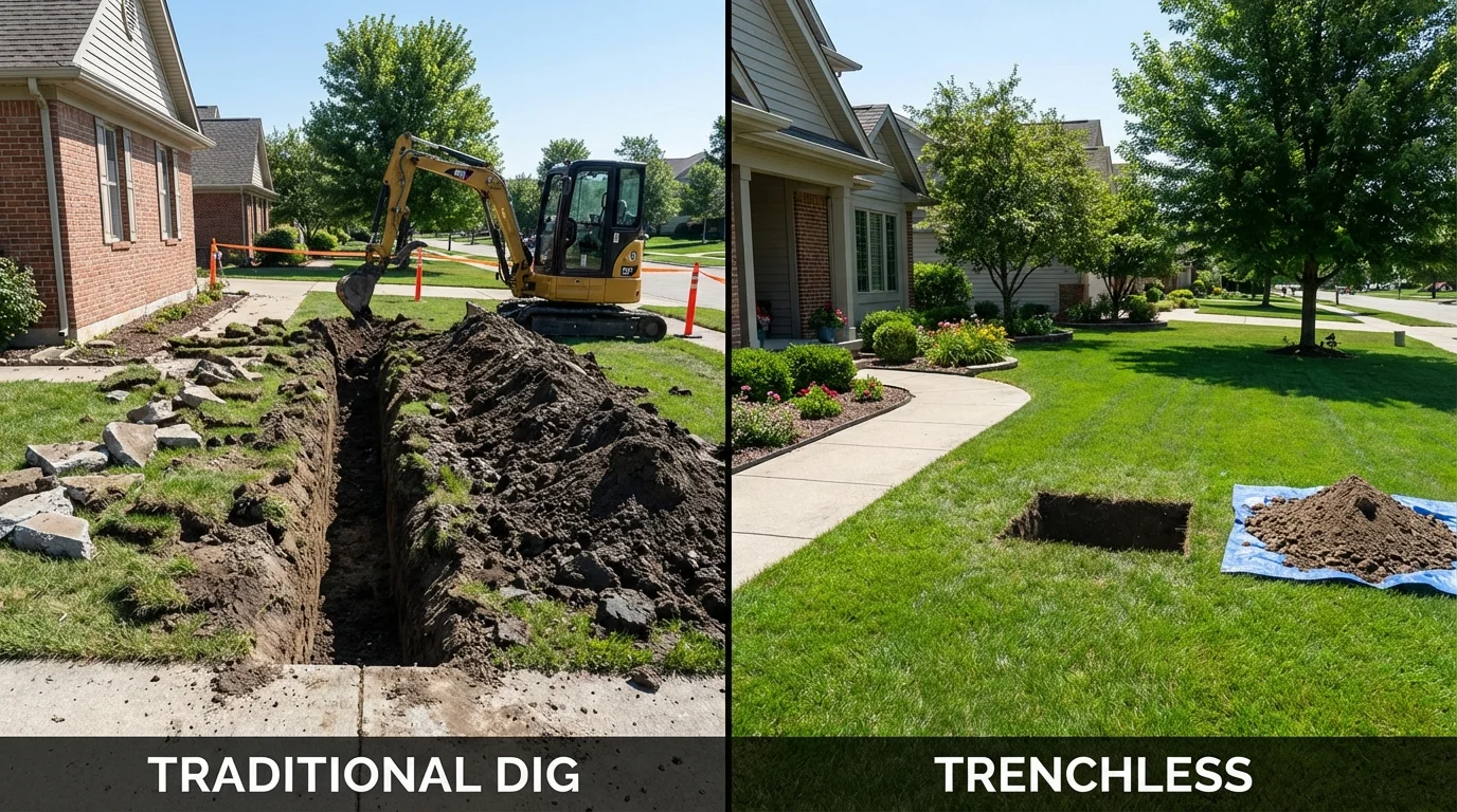 Trenchless sewer repair with minimal yard damage versus traditional excavation in Ava, MO